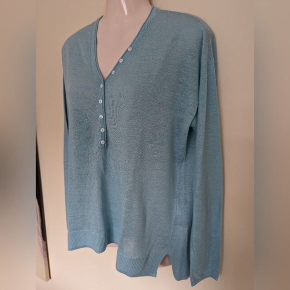 Olsen linen blend knit lightweight sweater m/10 blue - Picture 5 of 9